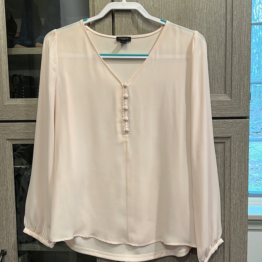 Ann Taylor, light pink, long sleeve blouse